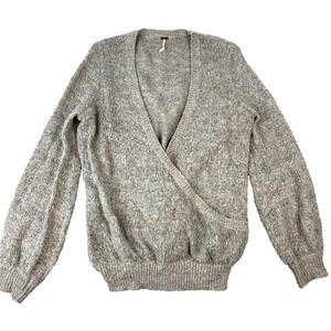 Free People Medium Sweater Karina Acrylic Wool Mohair Alpaca Faux Wrap Oversized